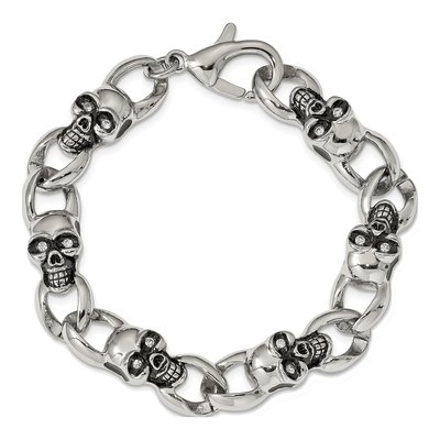 Stainless Steel CZ Skull Link Bracelet – view 4