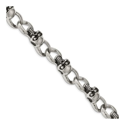 Stainless Steel CZ Skull Link Bracelet