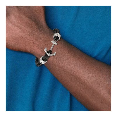 Stainless Steel Anchor Braided Leather Bracelet – view 3