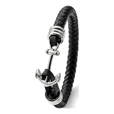 Stainless Steel Anchor Braided Leather Bracelet – view 4