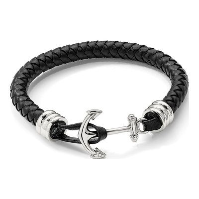 Stainless Steel Anchor Braided Leather Bracelet – view 5