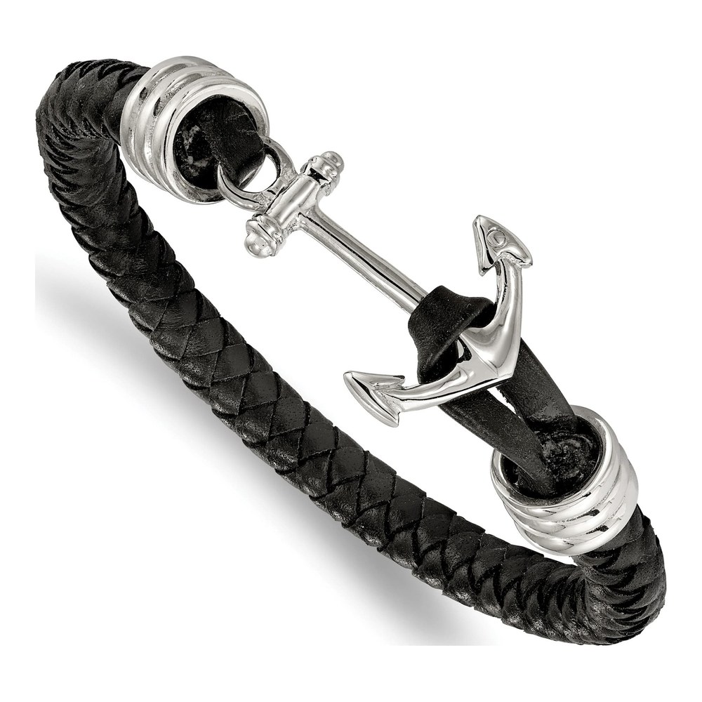 Stainless Steel Anchor Braided Leather Bracelet