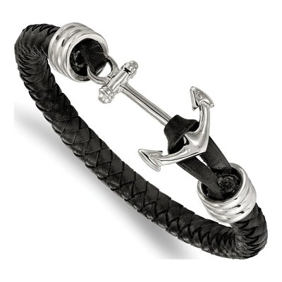 Stainless Steel Anchor Braided Leather Bracelet