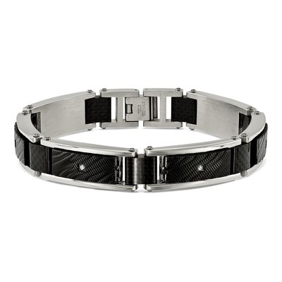 Black Stainless Steel CZ Textured Bracelet – view 3