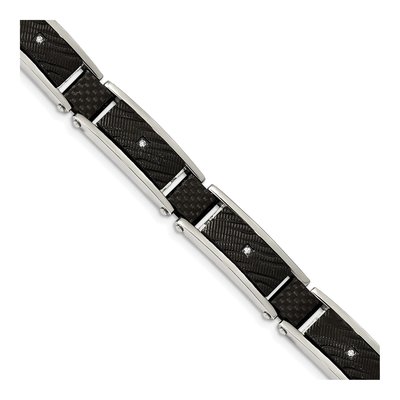 Black Stainless Steel CZ Textured Bracelet