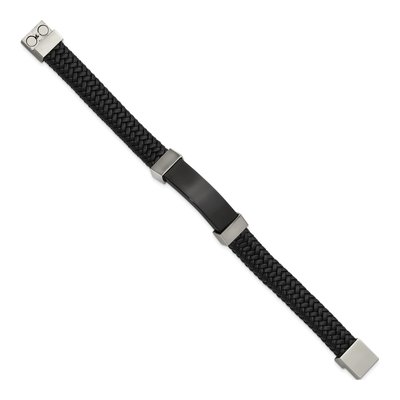 Black Stainless Steel Black Leather Bracelet – view 3