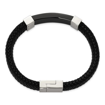 Black Stainless Steel Black Leather Bracelet – view 5