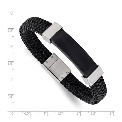 Black Stainless Steel Black Leather Bracelet – view 6