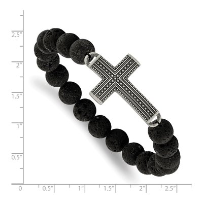 Black Stainless Steel Cross Lava Stretch Bracelet – view 3
