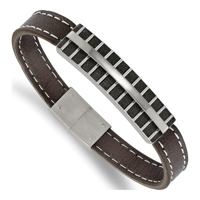 Black Stainless Steel Leather Bracelet