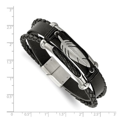 Stainless Steel Feather Multi Strand Leather Bracelet – view 3