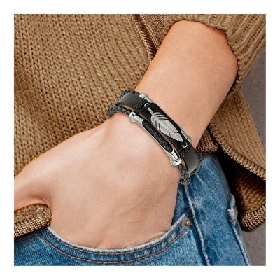 Stainless Steel Feather Multi Strand Leather Bracelet – view 4