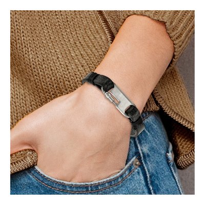 Stainless Steel Black Leather Bracelet – view 3