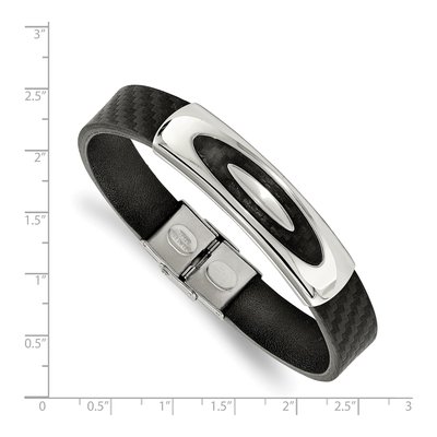 Stainless Steel Black Leather Bracelet – view 2