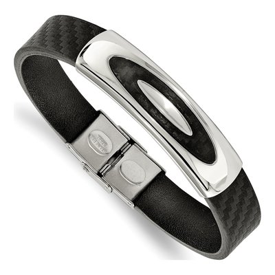 Stainless Steel Black Leather Bracelet