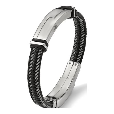 Stainless Steel Leather Braided ID Bracelet – view 4