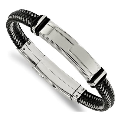 Stainless Steel Leather Braided ID Bracelet