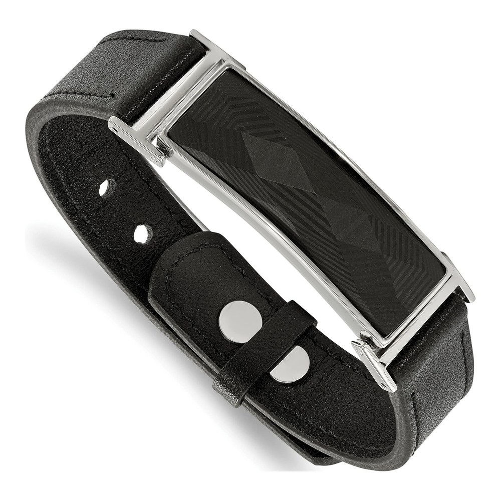 Stainless Steel Black Leather Carbon Fiber Bracelet