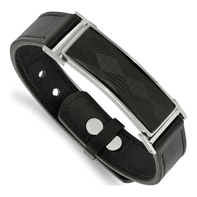 Stainless Steel Black Leather Carbon Fiber Bracelet