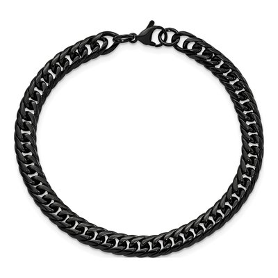 Men's Black Stainless Steel 7mm Curb Bracelet – view 5