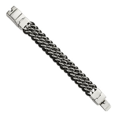 Stainless Steel Black Leather Bracelet – view 4