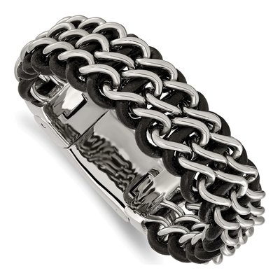 Stainless Steel Black Leather Bracelet – view 5