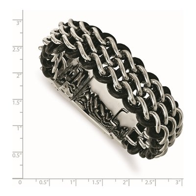 Stainless Steel Black Leather Bracelet – view 6