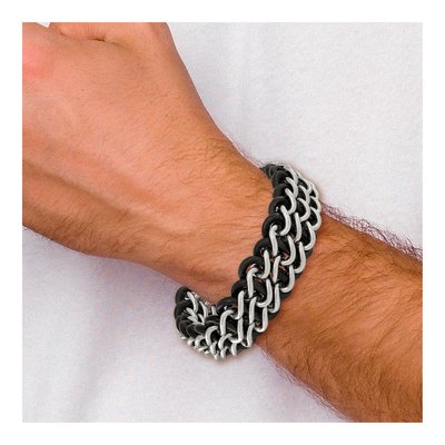 Stainless Steel Black Leather Bracelet – view 7
