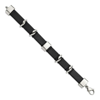 Stainless Steel Black Leather Bracelet – view 3