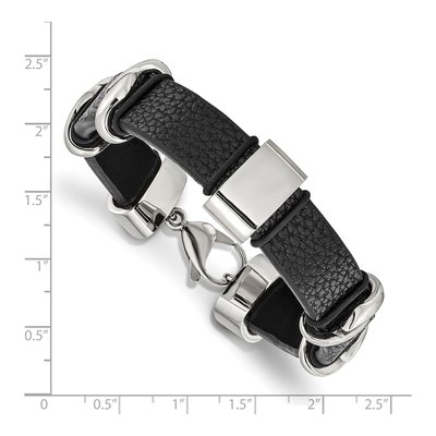 Stainless Steel Black Leather Bracelet – view 4