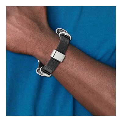 Stainless Steel Black Leather Bracelet – view 5