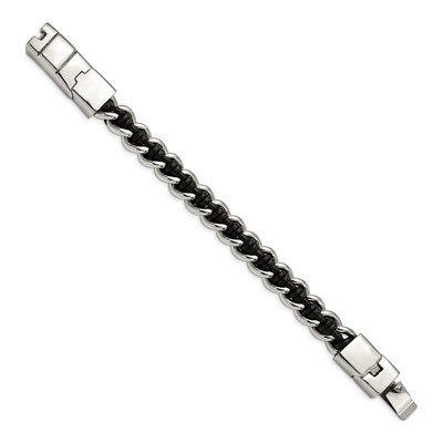 Stainless Steel Black Leather Bracelet – view 3