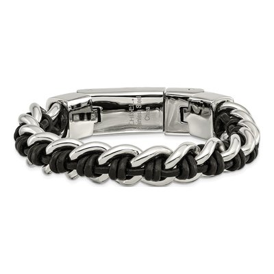 Stainless Steel Black Leather Bracelet – view 4