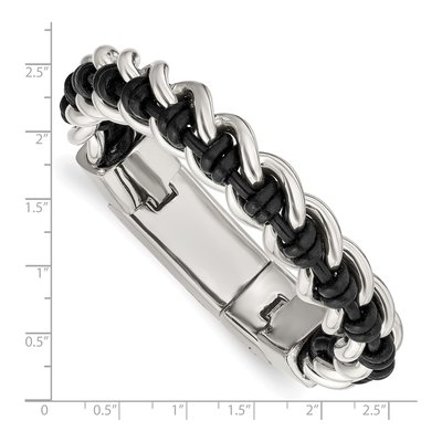Stainless Steel Black Leather Bracelet – view 5