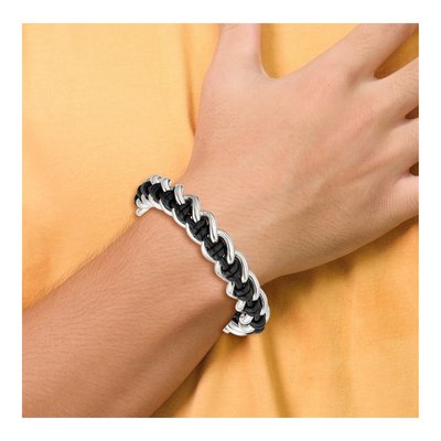 Stainless Steel Black Leather Bracelet – view 6