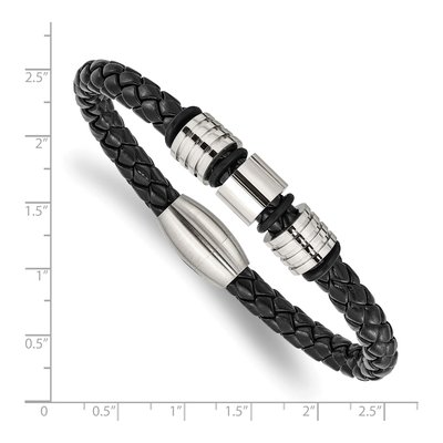 Stainless Steel Black Leather Bracelet – view 5