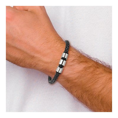 Stainless Steel Black Leather Bracelet – view 6
