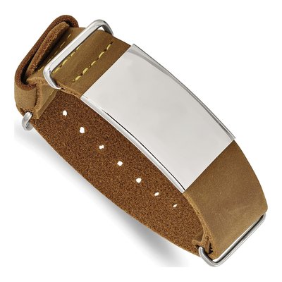 Stainless Steel Brown Leather ID Bracelet – view 4