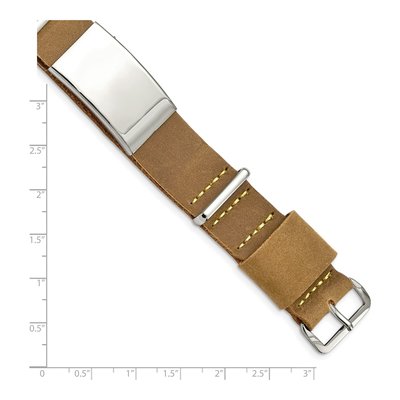 Stainless Steel Brown Leather ID Bracelet – view 5