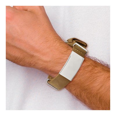 Stainless Steel Brown Leather ID Bracelet – view 6