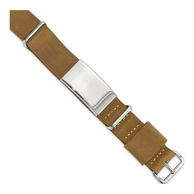 Stainless Steel Brown Leather ID Bracelet