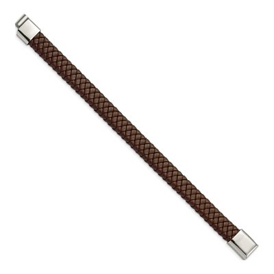 Stainless Steel Brown Braided Leather Bracelet – view 4