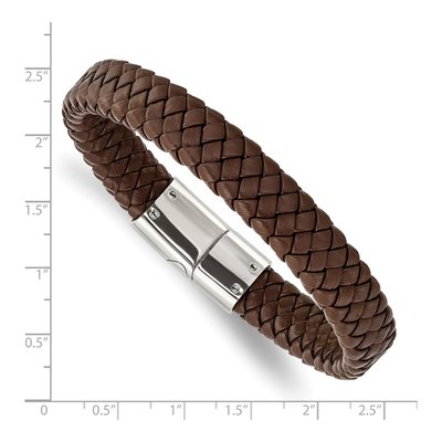 Stainless Steel Brown Braided Leather Bracelet – view 5