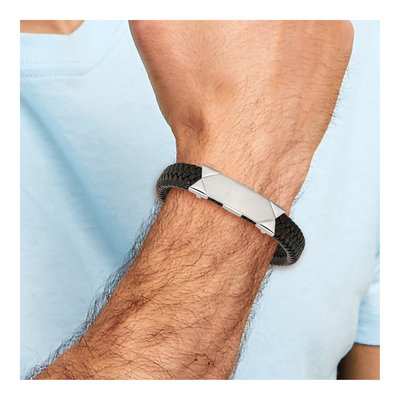 Stainless Steel Braided Leather ID Bracelet – view 6