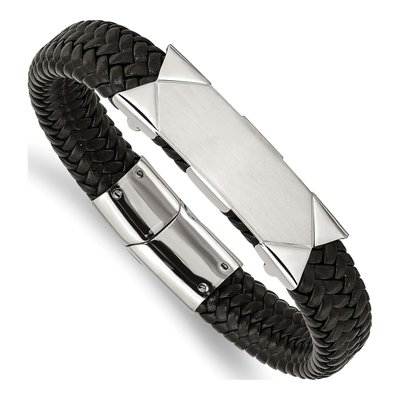 Stainless Steel Braided Leather ID Bracelet