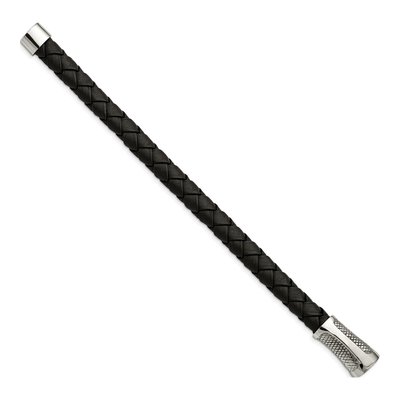 Stainless Steel Black Leather Bracelet – view 4