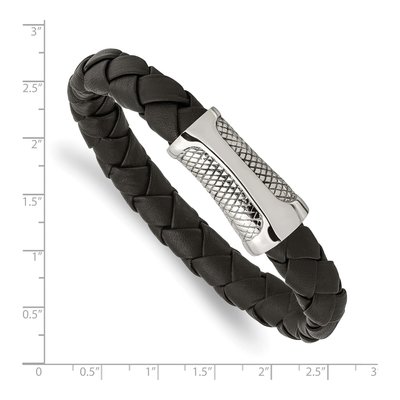 Stainless Steel Black Leather Bracelet – view 5