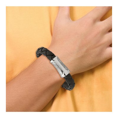 Stainless Steel Black Leather Bracelet – view 6