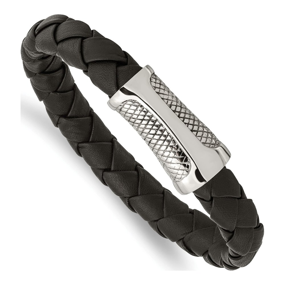 Men's Chisel Stainless Steel Black Leather Bracelet
