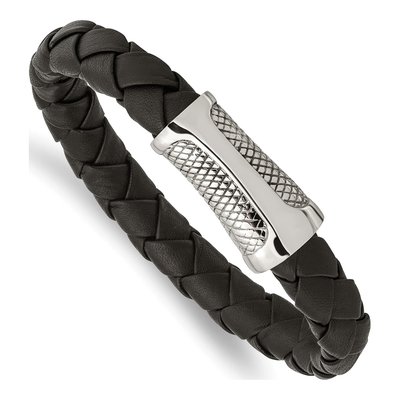 Stainless Steel Black Leather Bracelet